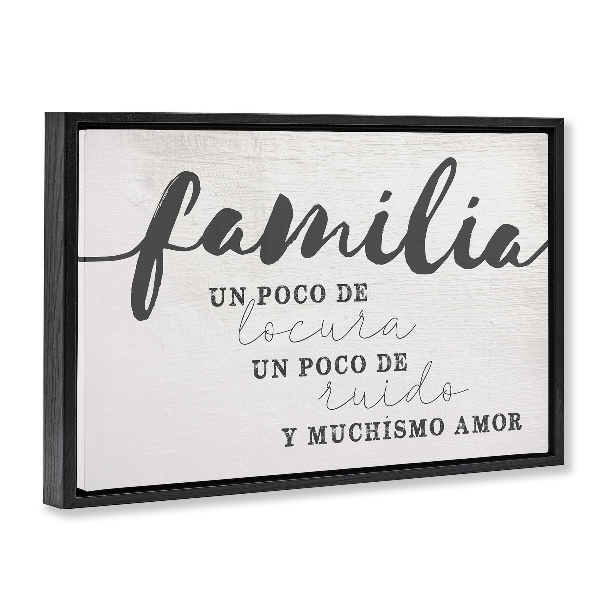 Stupell Industries Familia y Muchísimo Amor Inspirational Quotes & Sayings Painting Black Floater Framed Art Print Wall Art, 31 x 21