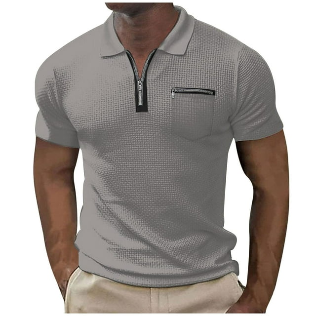 pstuiky Camisas de manga corta para hombre, Camiseta informal transpirable de poliéster de color sólido, cuello cubano grande, manga corta, solapa camisas casuales para hombre s