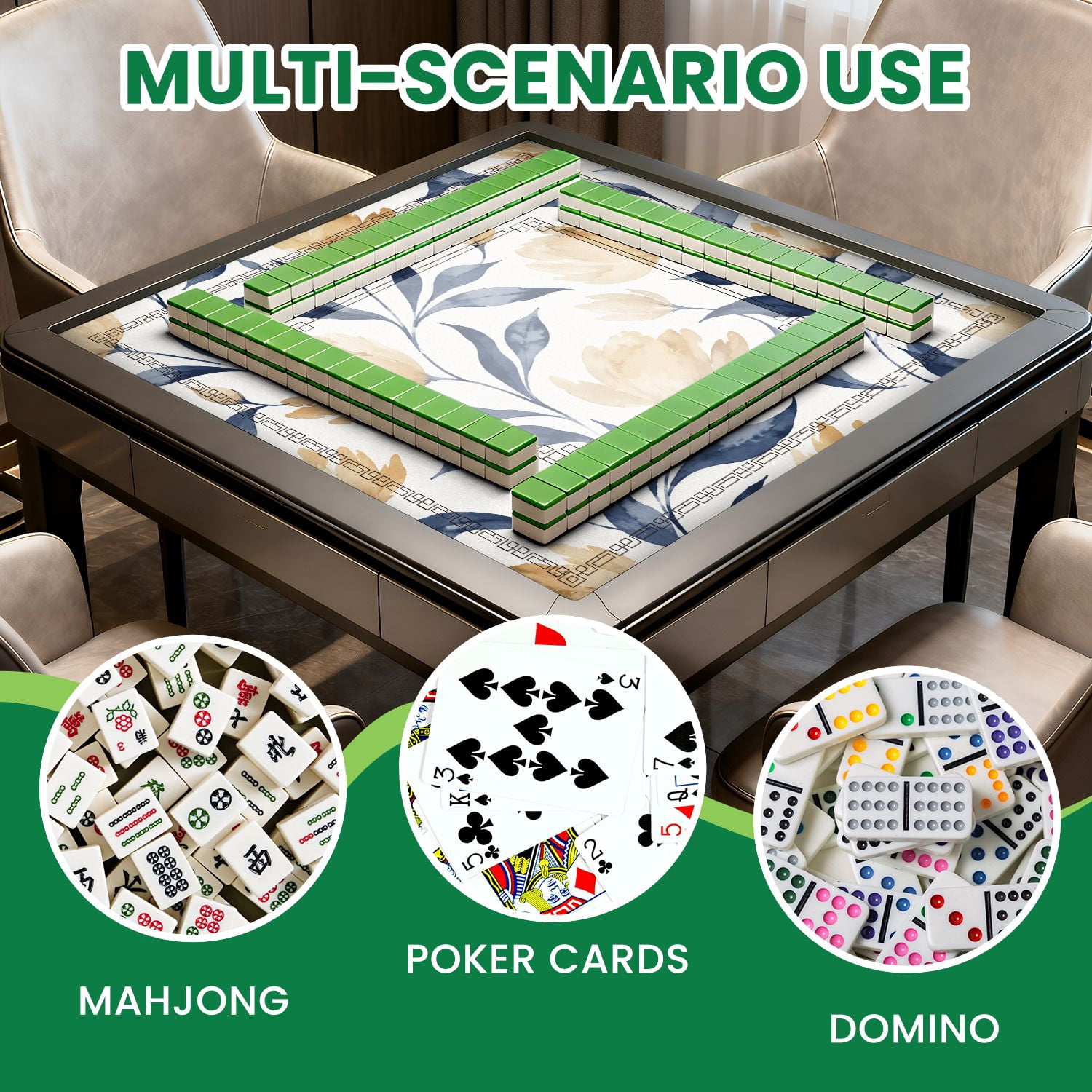 Mahjong Mat 31.5" x 31.5" Elegant Watercolor Floral Beige Tulips Navy Blue Leaves Non-Slip Noise Reduction American Mahjong Tiles Table Cover for Dominoes Poker Card Board Games Gift
