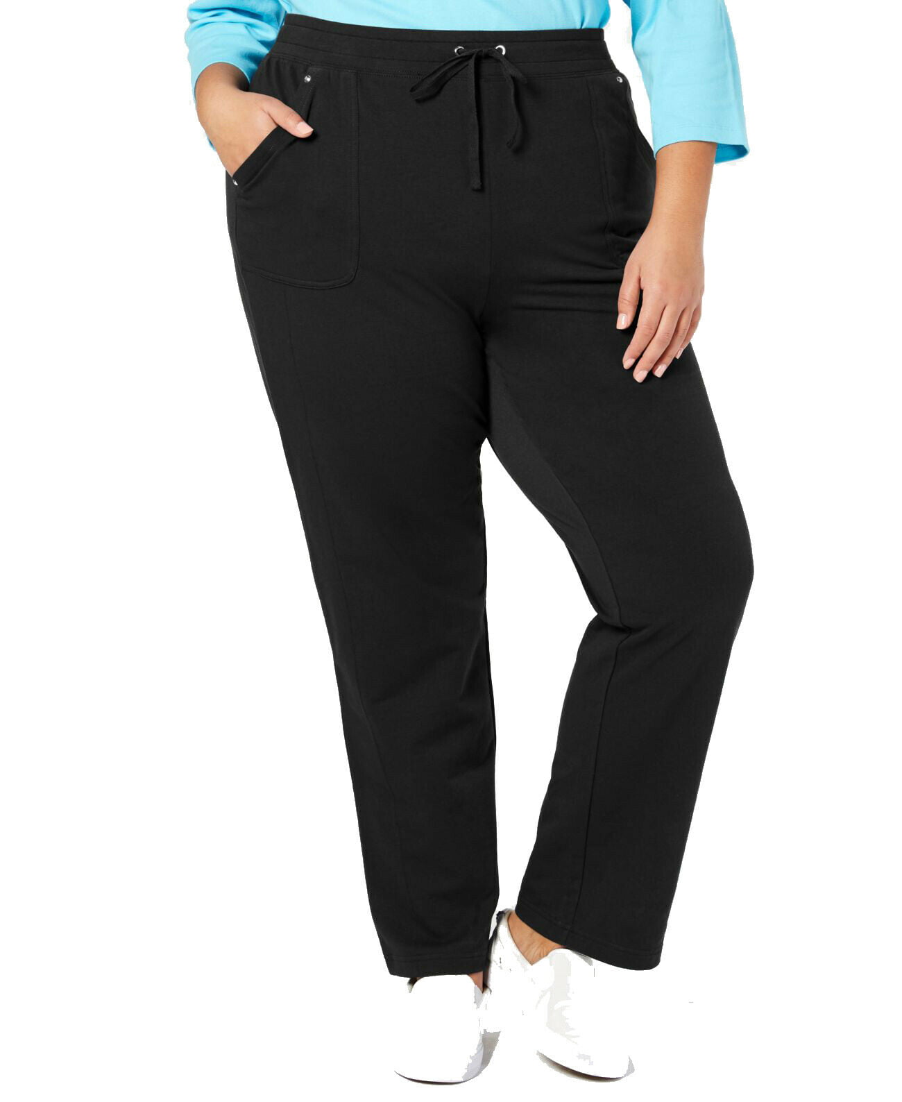 Womens Pants Black Plus Drawstring Pocket Stretch $54 1X - Walmart.com