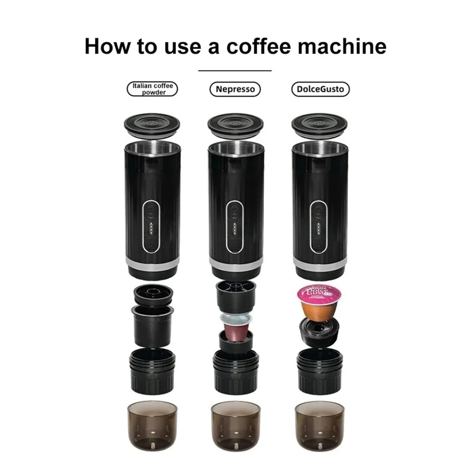 Portable Italian Espresso Machine 3-in-1 Capsule Powder Electric Outdoor Car Mounted Wireless Heating Coffee Machine Fast Char ,Portable