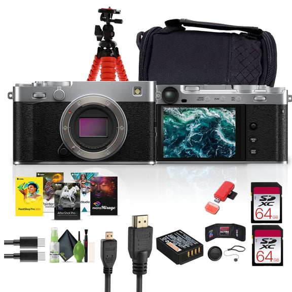 FUJIFILM X-E5 Mirrorless Digital Camera (Silver), 2x 64GB UHS-II SDXC Memory Card