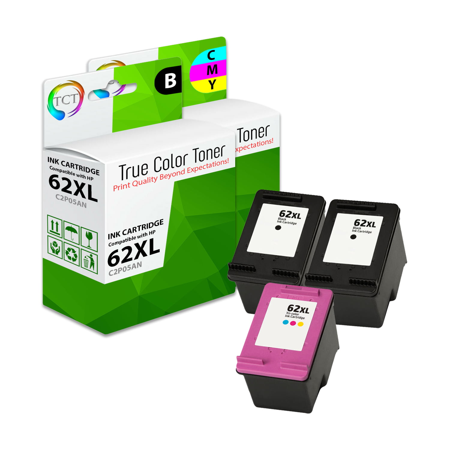 Dood in de wereld Birma fonds TCT Compatible Ink Cartridge Replacement for HP 62XL 62 XL works with HP  Envy 5640 5642 5643, OfficeJet 5745, 5740 Printers (2 Black C2P05AN, 1  Tri-Color C2P07AN) - 3 Pack - Walmart.com
