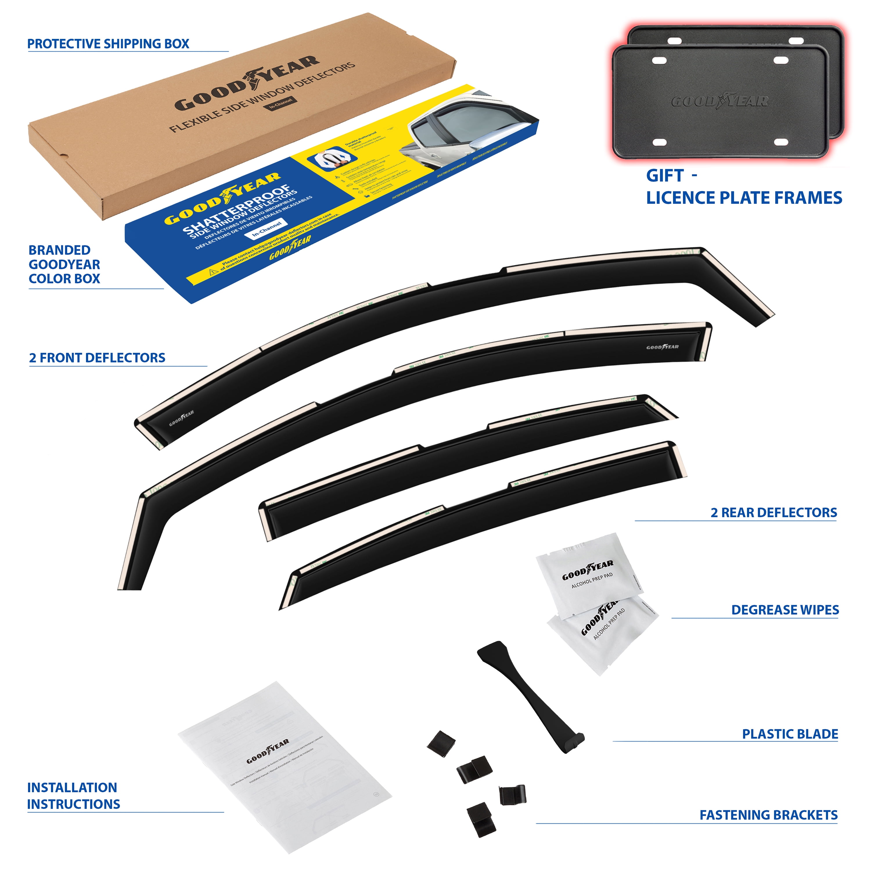 Goodyear Shatterproof in-Channel Window Deflectors for Kia Forte 2019-2025, Rain Guards, Window Visors for Cars, Vent Deflector, Car Accessories, 4 pcs - GY008426