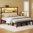 thumbnail image 3 of Patbrela California King Size Bed Frame with 49.2-Inch LED High Headboard and 2-Tier Storage, Metal Platform Bed, Black, 3 of 9
