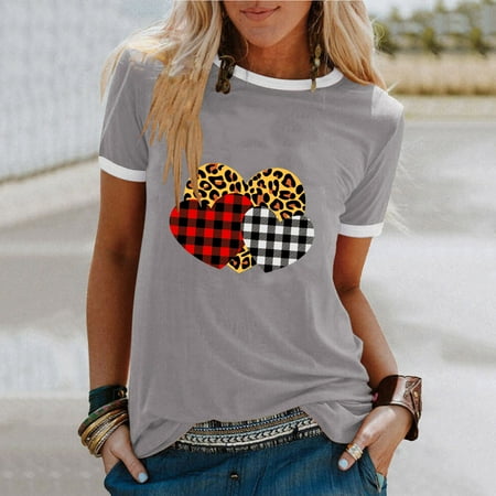 

AXXD Womens Tops Scrub Tops Women Valentine S Day Gift Round-Neck Geometric Short Sleeve Lover Warm Sweatshirt For Men