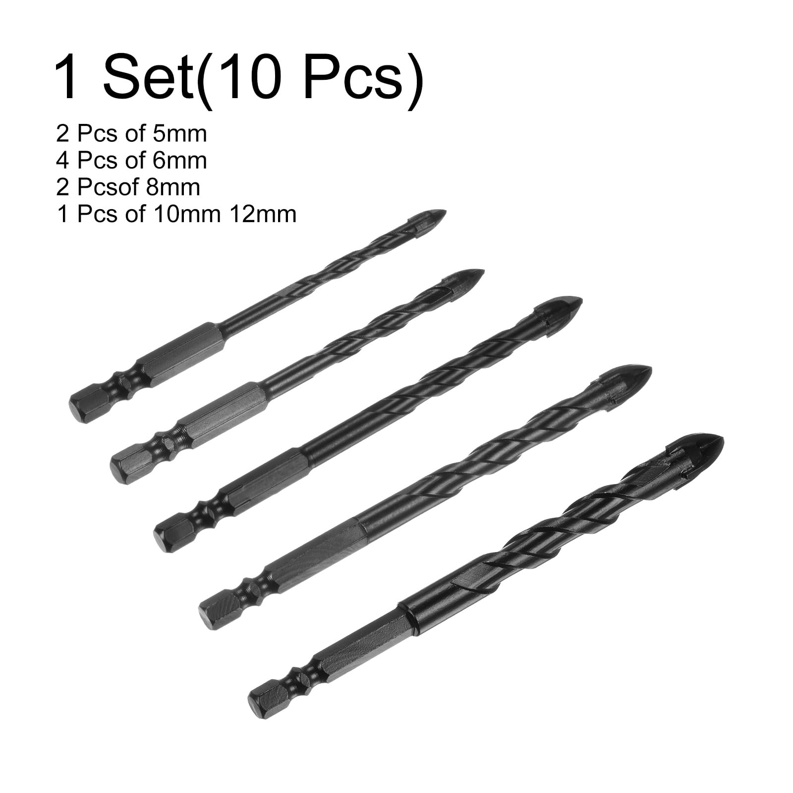 Uxcell 10 Packs 5mm 5mm 6mm 6mm 6mm 6mm 8mm 8mm 10mm 12mm Concrete Masonry Drill Bit Set