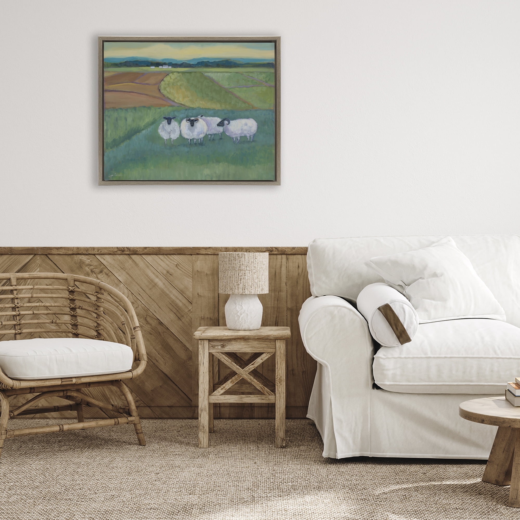 Stupell Industries Sheep Herd Meetup Brown Framed Floater Canvas Wall Art, design by Lynn Ericson Fine Art