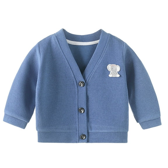 Cardigan Sweaters for Kids V Neck Long Sleeve Button Down Solid Color Fashion Casual Outwear Dark Blue 8-9Years