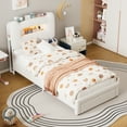 thumbnail image 3 of IdealHouse Upholstered Twin Bed Frame with Headboard, 2-Tier Storage, Charging Station & Drawer, Metal Platform, No Box Spring Needed, Beige, 3 of 9