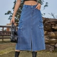 thumbnail image 4 of Loopsun Womens Skirts, Skirts for Women, Women's Denim Casual Wear Pocket Skirt Casual Mid Length Skirt Blue, 4 of 5