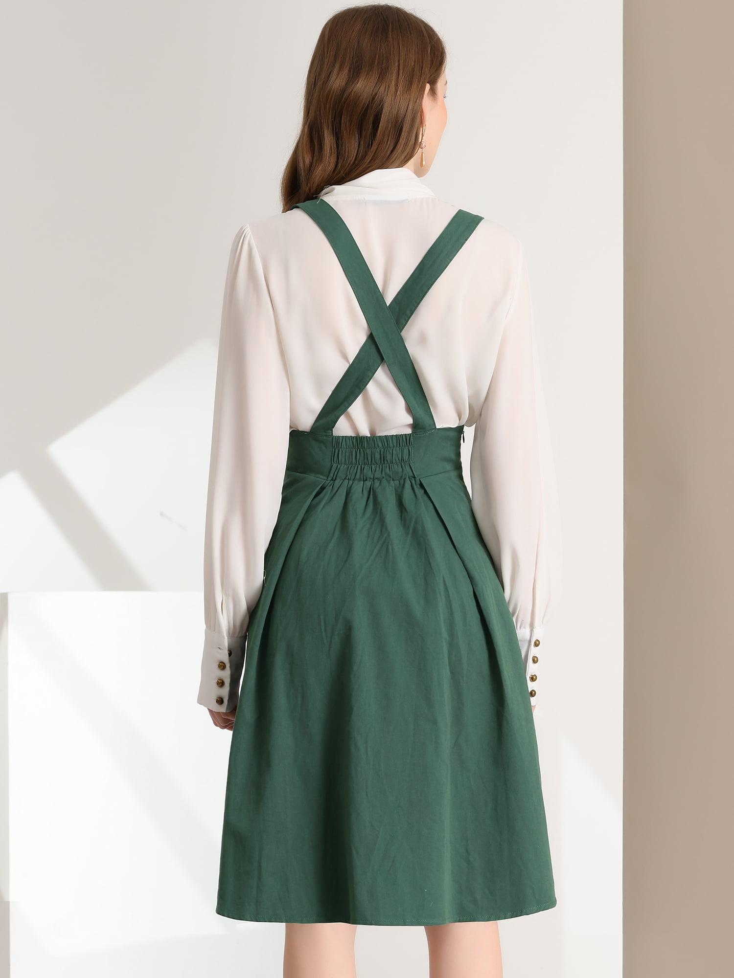 DARING DIVA Women's Cute High Waist Suspender Skirt Mini Dress S Dark Green