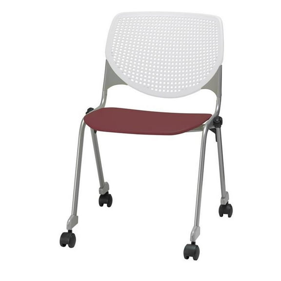 KFI Studios KOOL Armless Stacking Chair with Casters, White Back, Burgundy Seat