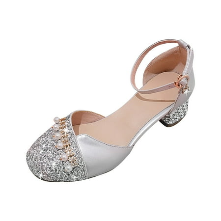 

Girls Sandals Big Kids Closed Toe Pearl Decorated Hook & Loop Glittering Princess Shoes Party Wedding Prom 9t-9.5t