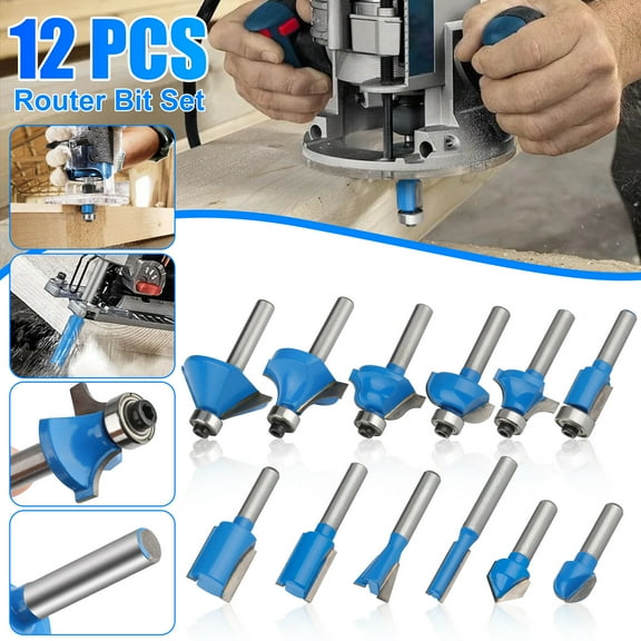 12 Pieces Tungsten Carbide Router Bits Router Bit Set 1/4” Shank for Woodworking