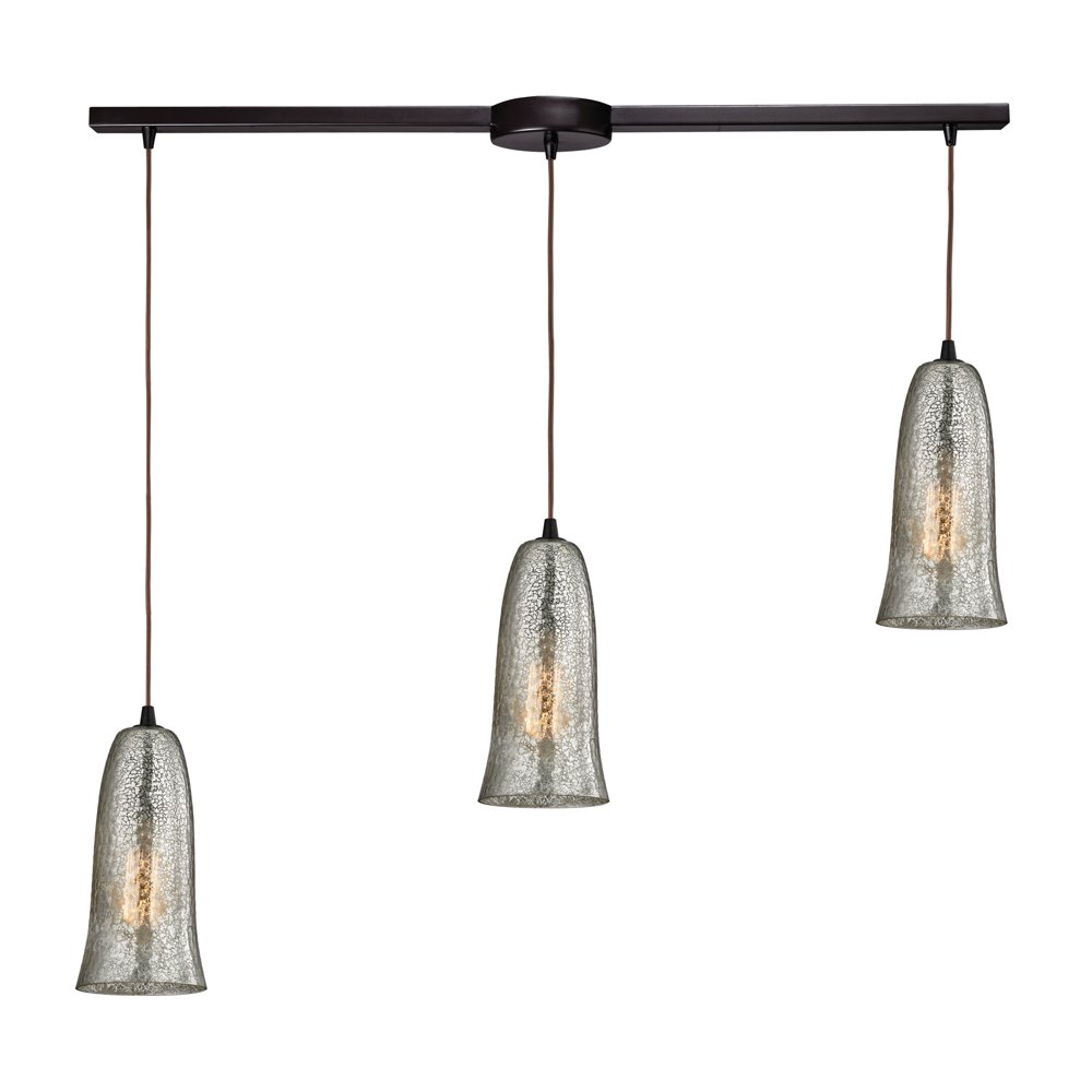 Hammered Glass 3Light Linear Pendant Fixture in Oiled Bronze with