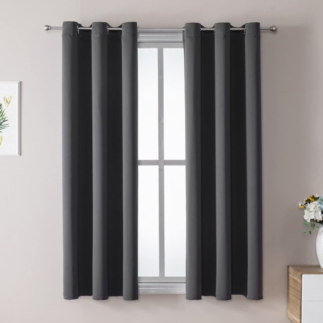 Cortinas opacas ChrisDowa con ojales térmicos, gris oscuro, 38 x 45 cm