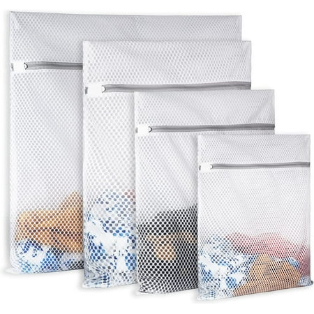 Laundry Bags Mesh Wash Bags with Premium Zipper(4Pcs)  Delicates Bag for Washing Machine  Lingerie Bags for Laundry  Blouse  Hosiery  Stocking  Underwear  Bra  Sock  4 Sizes