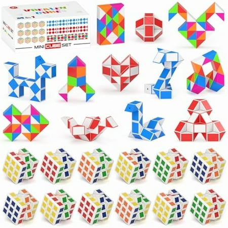 48 Pack Mini Cube&Fidget Snake Cube Puzzle Party Favors for Kids, School Rewards&Classroom Prize for Students, Goodie Bag Stocking Stuffers, Gift for Birthday Valentine Easter Christmas