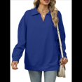 thumbnail image 3 of de Larga con Cuello en V para Mujer, Sudaderas Ligeras, Ropa de Moda de Otoño 2025. Azul Real XL, 3 of 10