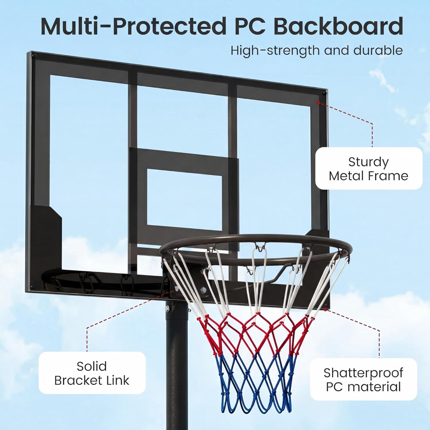 OLAKIDS Basketball Hoop Outdoor, Portable 3.3-7 FT Height Adjustable Goal System with Wheels Shatterproof Backboard, Fillable Base for Kids Youth Teens Adults Driveway Backyard Pool Indoor