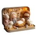 thumbnail image 2 of Handmade Miniature Scene Desktop Ornament Featuring Holy Family Sheep Figurines In A Decorative, 2 of 7