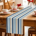 thumbnail image 5 of Blue Khaki Striped Table Runner - 48 Inch Long Farmhouse Stripes Modern Abstract Art Cotton and Linen Blended Dress Scarves Farmhouse Table Runner for Kitchen Dining, Coffee Table, 13" x 48", 5 of 8