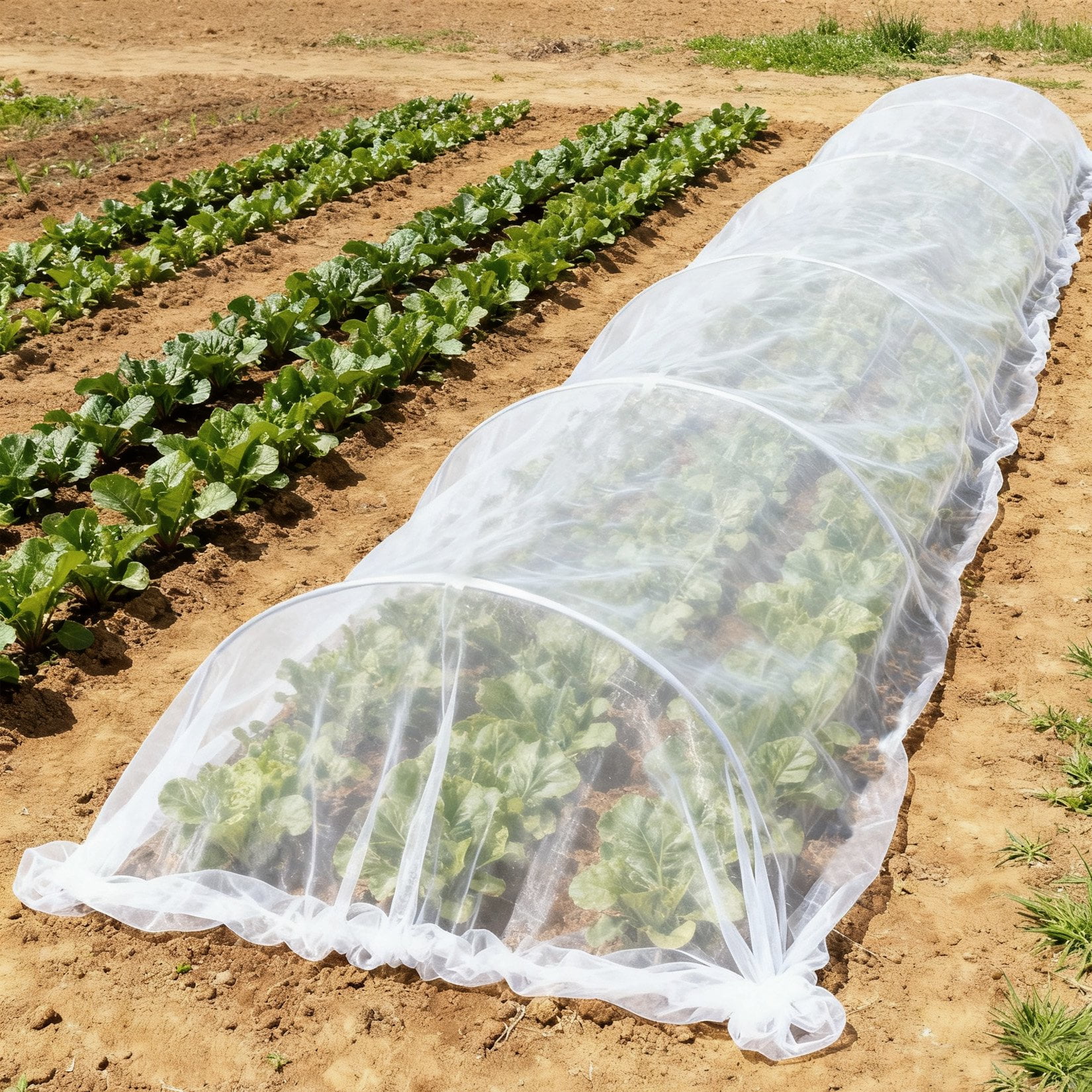 Sunvasagoo 80-Mesh Garden Netting 2-Pack, PE Resin Plant Cover, 3x10m + 3x15m