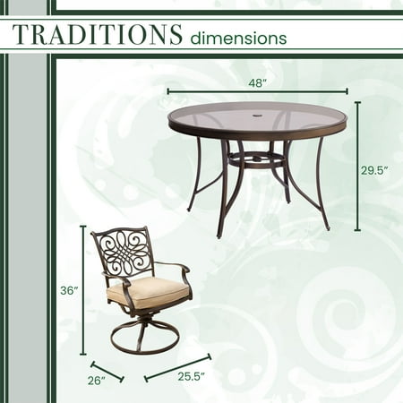 Hanover Traditions 5-Piece Dining Set in Tan with 47 in. Glass-top Table