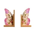 thumbnail image 2 of Butterfly Wing Bookend, Decorative Acrylic Book Ends, Sturdy Wooden Base Book Holder For Shelf Desktop Reading Home Office Decor(Pink-7.87"), 2 of 4