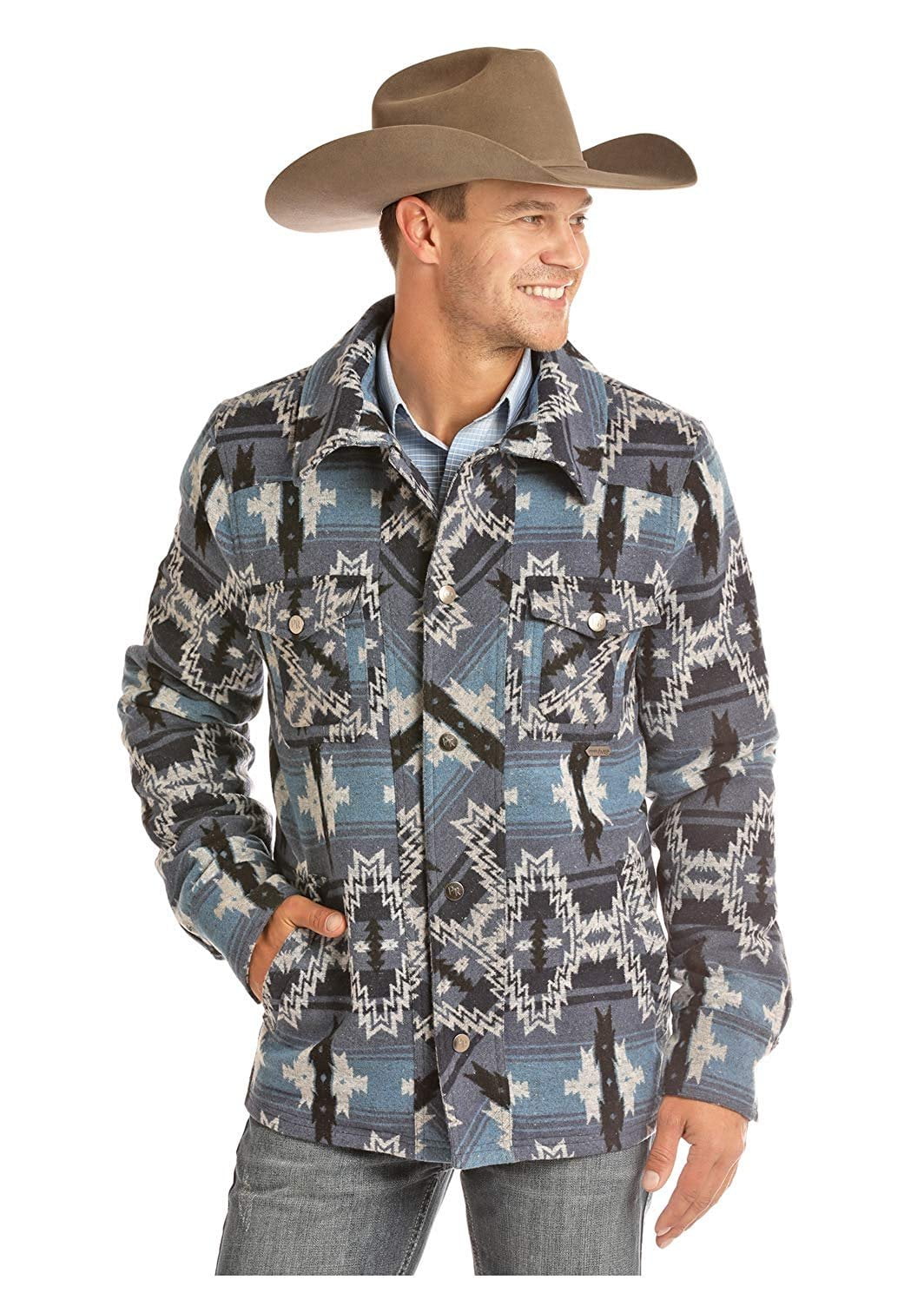 Powder River Outfitters Wool Aztec Jacquard Jacket, Blue (XLarge