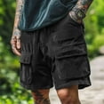 thumbnail image 2 of hoksml Men Shorts Casual Vintage Corduroy Cargo Shorts Solid Color Elastic Waist Drawstring Multiple Pockets Pants Loose Five Cent Pants, 2 of 7