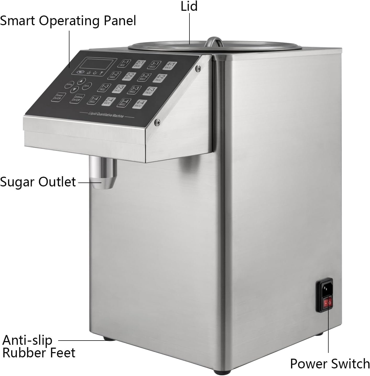 8L Automatic Fructose Dispenser 16 Grid Buttons Quantitative Fructose Machine 280w Stainless Steel Sugar Syrup Dispenser with LED Screen Sugar Dispenser for Coffee Shop&Restaurants