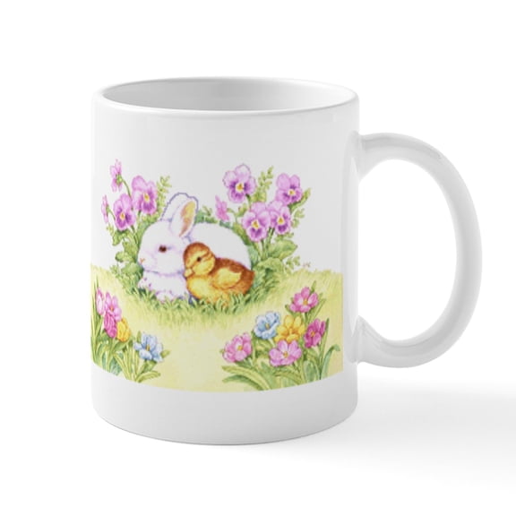 CafePress - Easter Bunny, Duckling And Flowers Mugs - 11 oz Ceramic Mug - Novelty Coffee Tea Cup