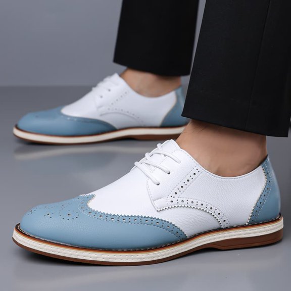 Men's Two-Tone Wingtip Brogue Oxford Shoes - Casual Lace-Up Dress Shoes