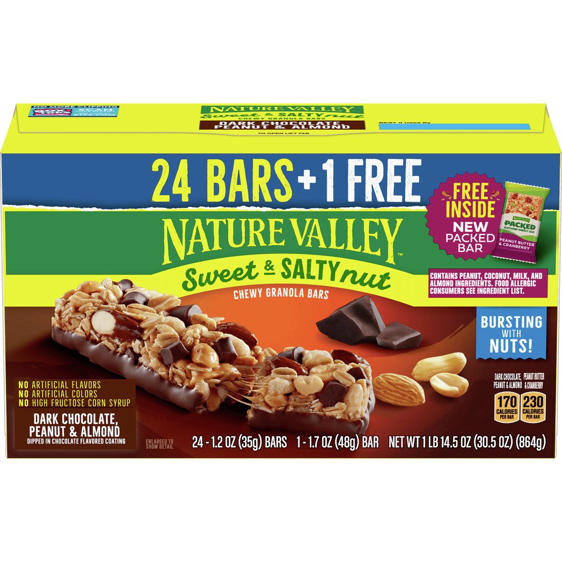 Nature Valley Sweet & Salty Chocolate Peanut & Almond, 24 ct + Free Packed Bar