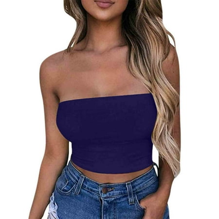 Women s Sexy Crop Top Sleeveless Stretchy Strapless Tube Tops Basic Casual Backless Bandeau Bra