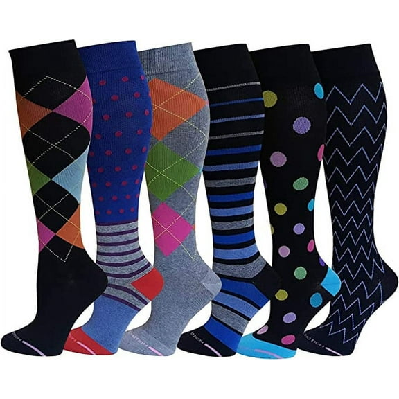 6 Pairs Pack Women Dr Motion Graduated Compression Knee High Socks (6 Pk New Assorted )