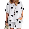 thumbnail image 2 of ZenCart Women's Summer Two Piece Outfit Dot Print Round Neck Short Sleeve Top Wide Leg Shorts Set Casual Loungewear Matching Suit, 2 of 7