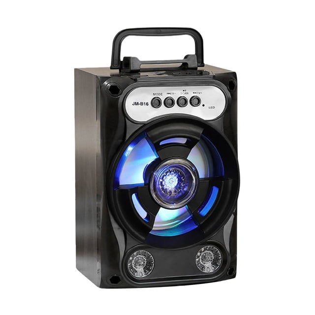 Portable Bluetooth Speaker with 4-Inch Full-Range Drivers, Wooden Enclosure, Built-In Subwoofer, Rechargeable Battery, Microphone Input, and Phone Stand