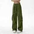 thumbnail image 4 of Hurxie Cargo Pants for Women with Pockets High Waist Lightweight Stretchy Hiking Casual Streetwear Baggy Wide Leg Pants Army Green,L, 4 of 6