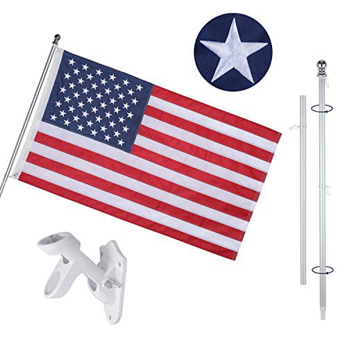 5' Wood Flag Pole Kit With Aluminum White Bracket 3x5 USA 50 Star Polyester Flag 
