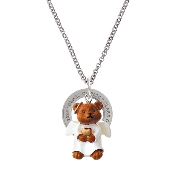 Delight Jewelry Resin Angel Bear - Silvertone Class of 2026 Affirmation Ring Necklace, 23"