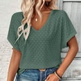 thumbnail image 3 of Penkiiy Womens 2024 Summer V Neck Eyelet T Shirts Casual Cap Sleeve Loose Fit Dressy Blouses Basic Shirts S Army Green, 3 of 9