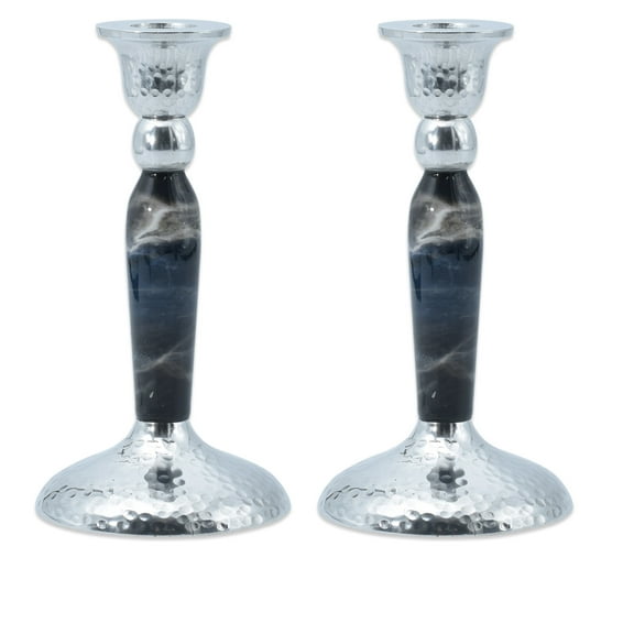 Ner Mitzvah, 7" Marbleized Candle Stick - Black (2 Pack)