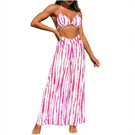 Uaswgudfs Womens Swim Two-Piece Swimsuit Set featuring Triangle Bikini Top with Thin Straps for Sporty Beach or Pool Days Pink XL