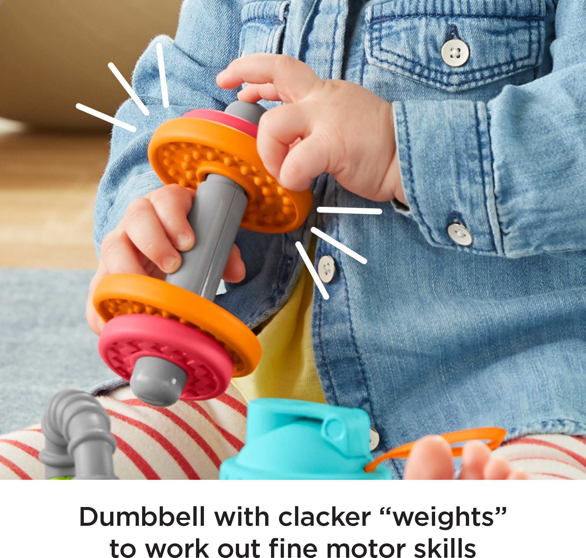 Fisher-Price Baby Teething & Rattle Toys Baby Biceps Gift Set, Gym-Themed for Infant Fine Motor & Sensory Play, 4 Pieces - image 3 of 6