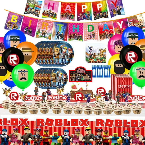 105 Pcs Roblox Birthday Party Supplies Robot Blocks Party Decorations Banners Cake Topper Plates Forks Gift Bags Cupcake Toppers Tablecover Napkins And Balloons Walmart Com Walmart Com - roblox birthday
