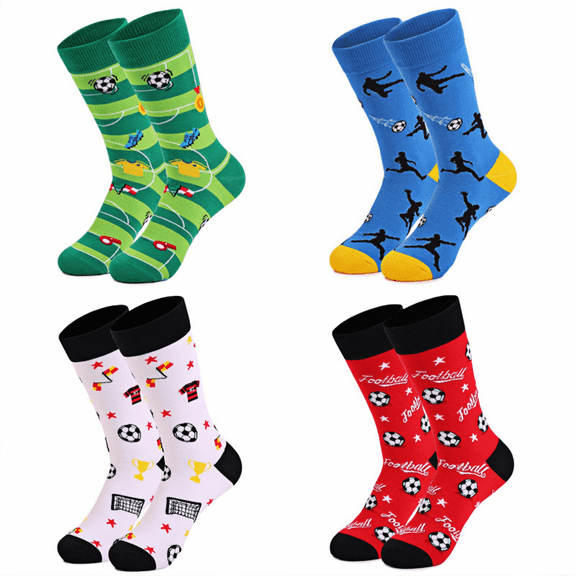 4 Pairs Trendy Soccer Socks - Fashion Casual Unisex Crew Socks for Men & Women, Cool Socks, Everyday Year-Round Comfortable Breathable Slippage-Resistant Socks