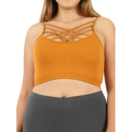 

Zenana Women & Plus Comfort Seamless Crisscross Front Strappy Bralette Sports Bra Top with Removable Pads